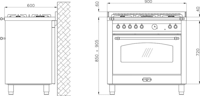 LOFRA - DOLCEVITA - GAS ENKELE OVEN 90cm - RNMG 96 GVGT/ CI - Zwart Chromen Afwerking 