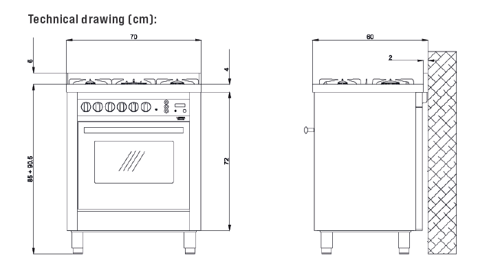 LOFRA - RAINBOW - GAS SINGLE OVEN 70 cm - PNM76 GVT/CI - Black