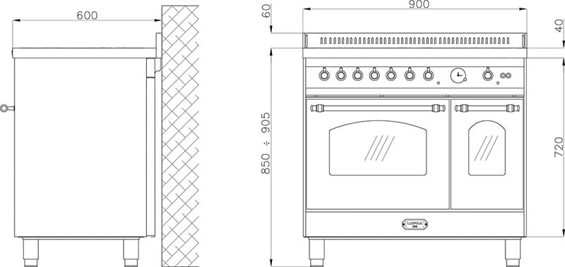 LOFRA - DOLCEVITA INDUCTIE - DUBBELE OVEN 90 cm - RRD 96 MFTE/ 5I - Bordeaux Chroom Afwerking 