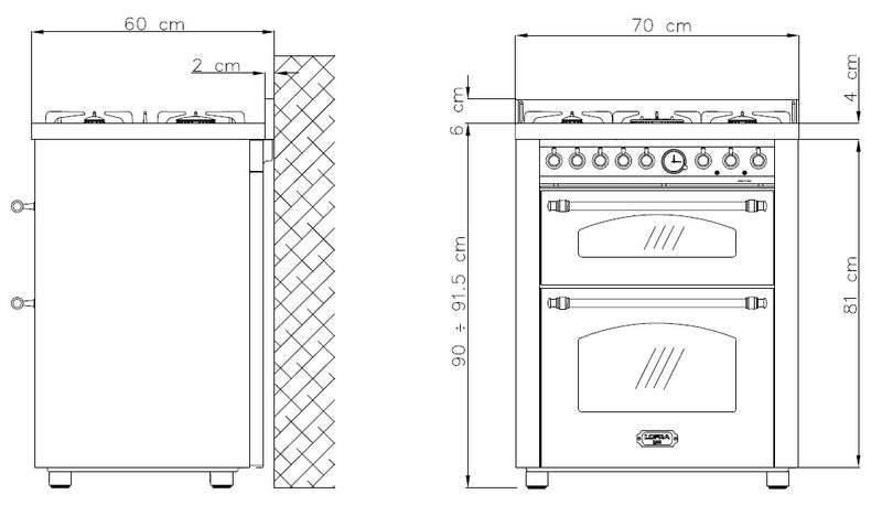 LOFRA - DOLCEVITA - DOUBLE OVEN 70 cm - RSUD 76 MFTE/ CI - Stainless Steel - Bronze Finish