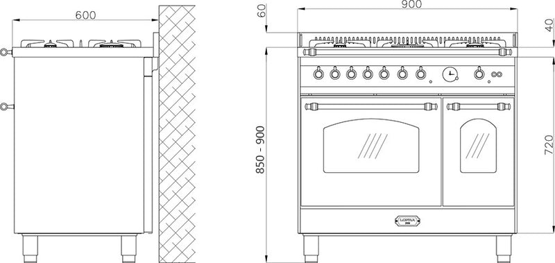 LOFRA - DOLCEVITA - DUBBELE OVEN 90 cm - RNMD 96 MFTE/ CI - Zwart - Bronzen afwerking 