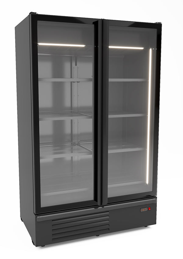 RÉFRIGÉRATEUR COMBISTEEL 2 PORTES VITRÉES NOIR 1200L