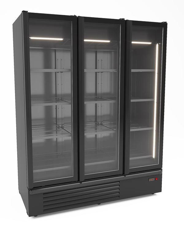 RÉFRIGÉRATEUR COMBISTEEL 3 PORTES VITRÉES NOIR 1555L