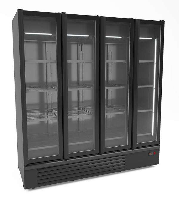 RÉFRIGÉRATEUR COMBISTEEL 4 PORTES VITRÉES NOIR 1850L