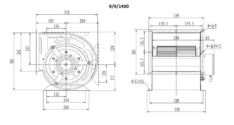 VENTILATEUR COMBISTEEL EN BOÎTE 9/9/1400