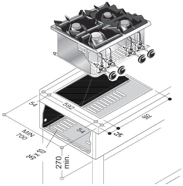 POÊLE À GAZ COMBISTEEL 4 POÊLES. 18 kW