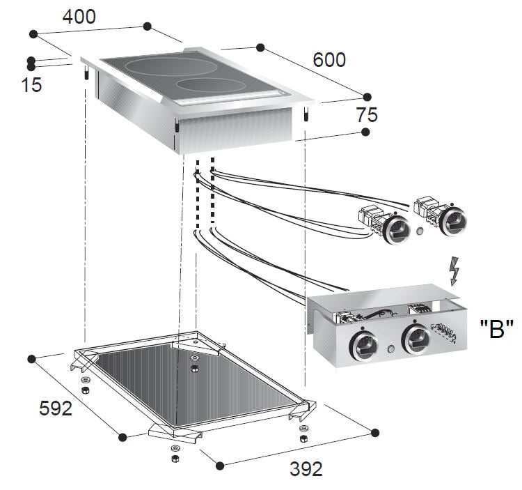 COMBISTEEL GLASKERAMISCHE KACHEL 2 ZONES