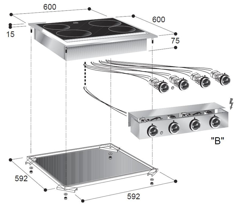 COMBISTEEL GLASKERAMISCHE KACHEL 4 ZONES