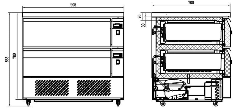 COMBISTEEL KÜHL-/TIEFKÜHLTISCH 2 SCHUBLADEN 4X 1/1GN