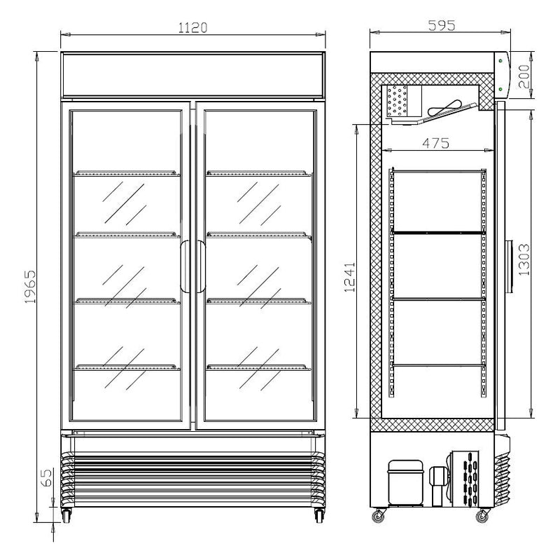 RÉFRIGÉRATEUR COMBISTEEL 2 PORTES VITRÉES BEZ-750 GD