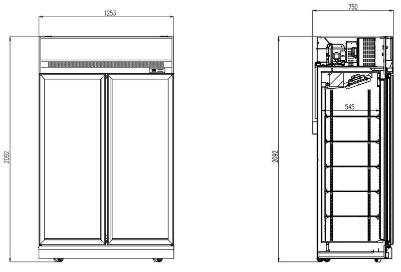 RÉFRIGÉRATEUR COMBISTEEL 2 PORTES VITRÉES NOIR INS-1000R BL