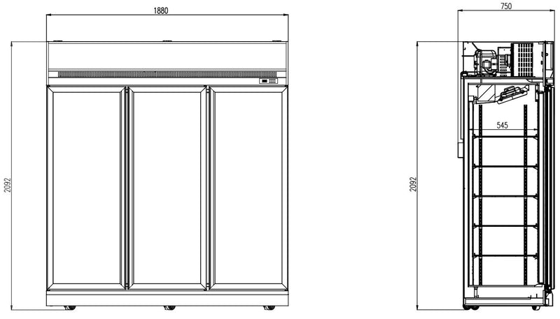 COMBISTEEL KÜHLSCHRANK 3 GLASTÜREN INS-1530R