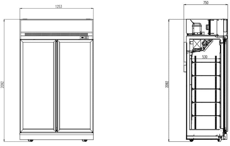 CONGÉLATEUR COMBISTEEL 2 PORTES VITRÉES INS-1000F