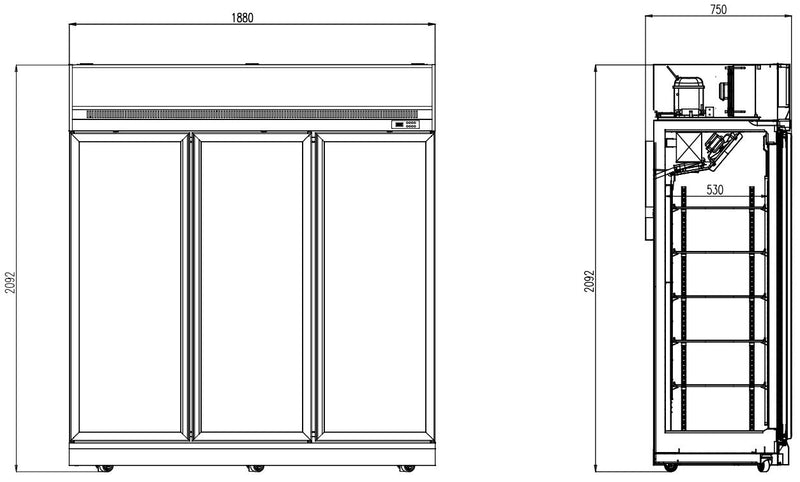 COMBISTEEL TIEFKÜHLSCHRANK 3 GLASTÜREN INS-1530F