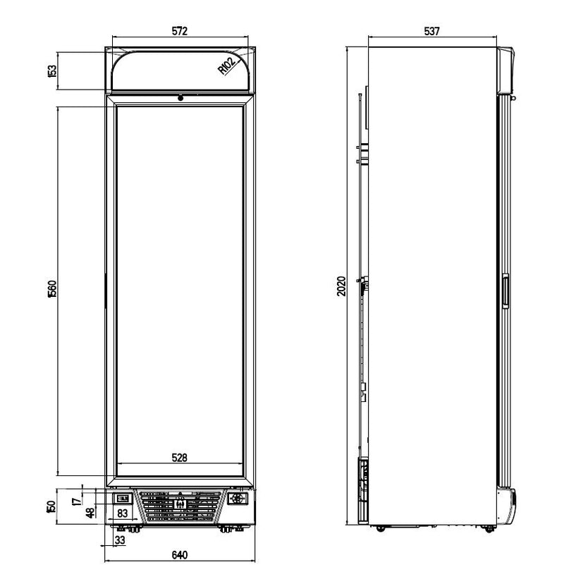 CONGÉLATEUR COMBISTEEL 1 PORTE VITRÉE 382L