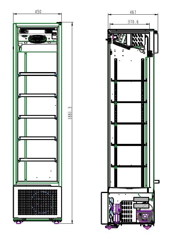 COMBISTEEL KÜHLSCHRANK 1 GLASTÜR SCHWARZ 221L