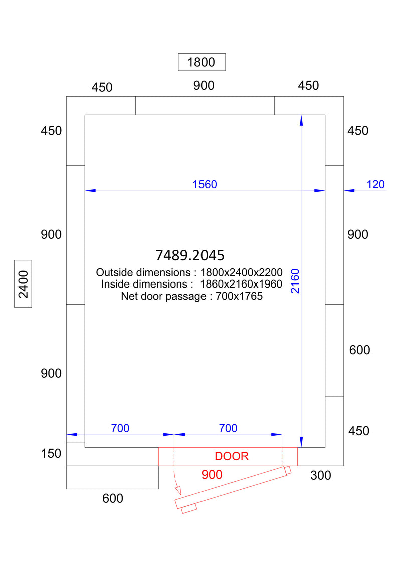 CELLULE DE REFROIDISSEMENT ET DE CONGÉLATION COMBISTEEL 1800x2400x2200 - 120 MM