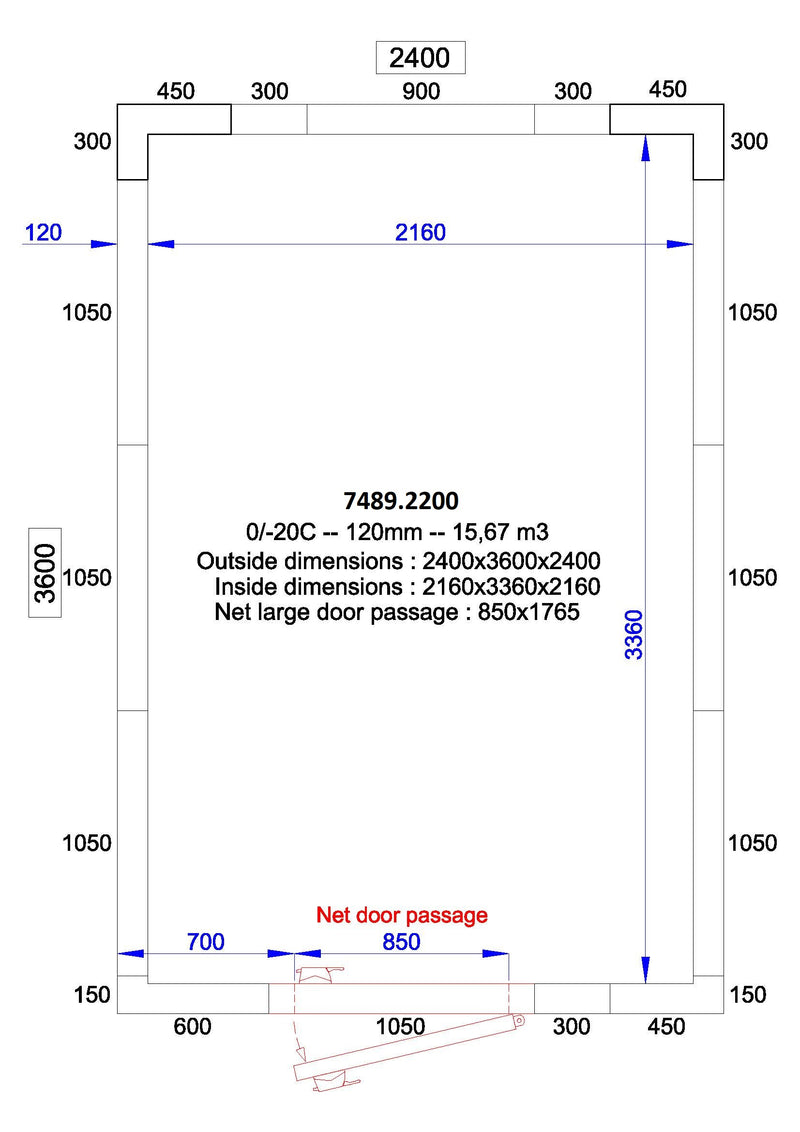 CELLULE DE REFROIDISSEMENT ET DE CONGÉLATION COMBISTEEL 2400x3600x2400 - 120 MM 