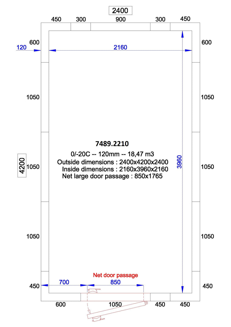 CELLULE DE REFROIDISSEMENT ET DE CONGÉLATION COMBISTEEL 2400x4200x2400 - 120 MM 