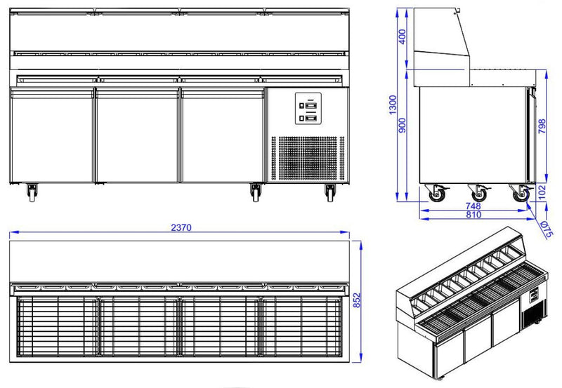 COMBISTEEL PIZZATAFEL 3 DEUREN 13x 1/3GN BAKKEN 