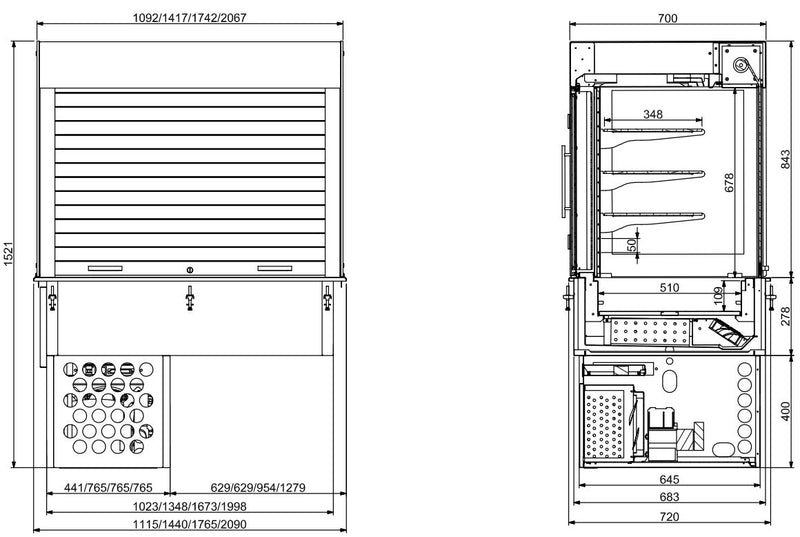 COMBISTEEL EINBAUKÜHLVITRINE ECKIG – MIT JALOUSIE 3/1 GN