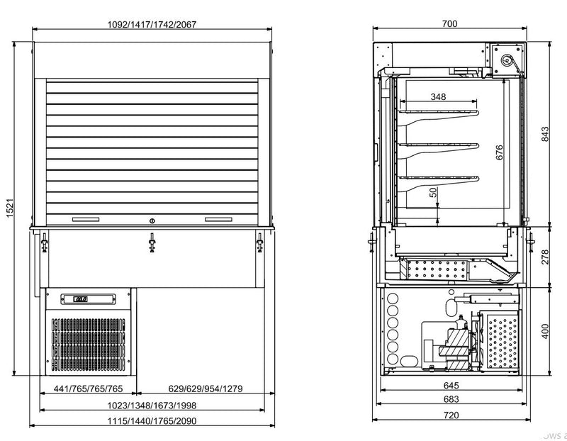 COMBISTEEL EINBAU WANDMODELL KÜHLVITRINE ECKIG - MIT JALOUSIE 3/1 GN