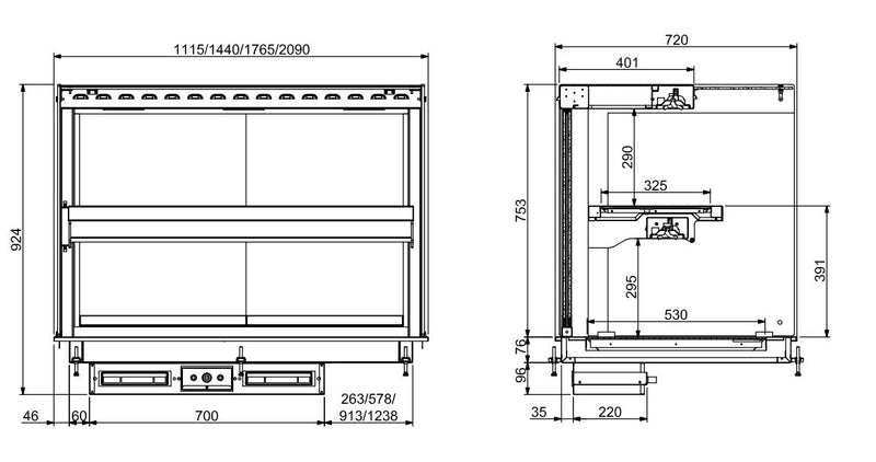 COMBISTEEL EINBAUWÄRMEVITRINE KERAMIK ECKIG - SCHWARZ 3/1