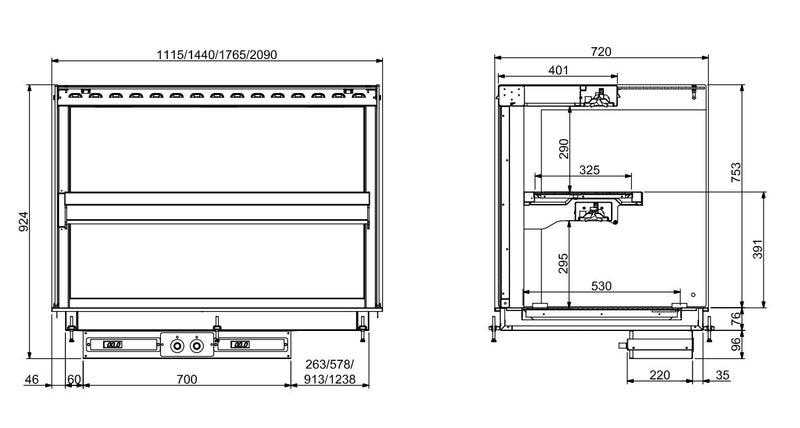 COMBISTEEL EINBAU WANDMODELL WÄRMEVITRINE KERAMIK ECKIG - SCHWARZ 3/1