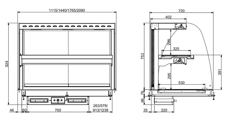 COMBISTEEL EINBAUWÄRMEVITRINE KERAMIK RUND - SCHWARZ 3/1