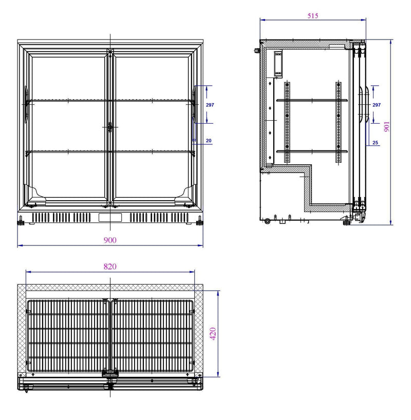 COMBISTEEL BAR COOLER NOIR 2 PORTES COULISSANTES 