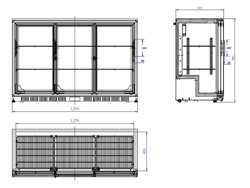 COMBISTEEL BAR COOLER NOIR 3 PORTES COULISSANTES 