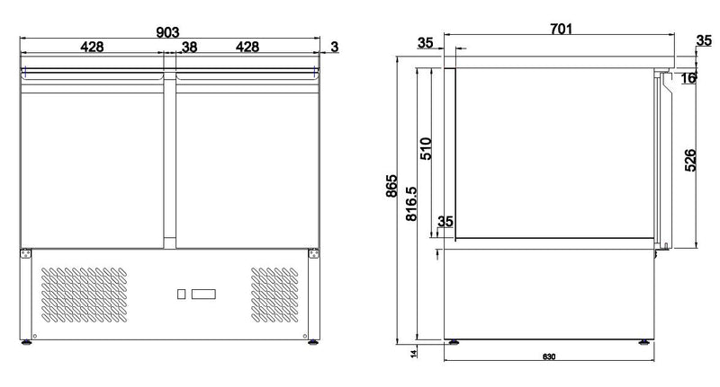 TABLE RÉFRIGÉRÉE COMBISTEEL 2 PORTES