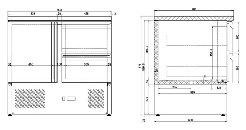 COMBISTEEL KÜHLTISCH 1 TÜR/2 LADEN