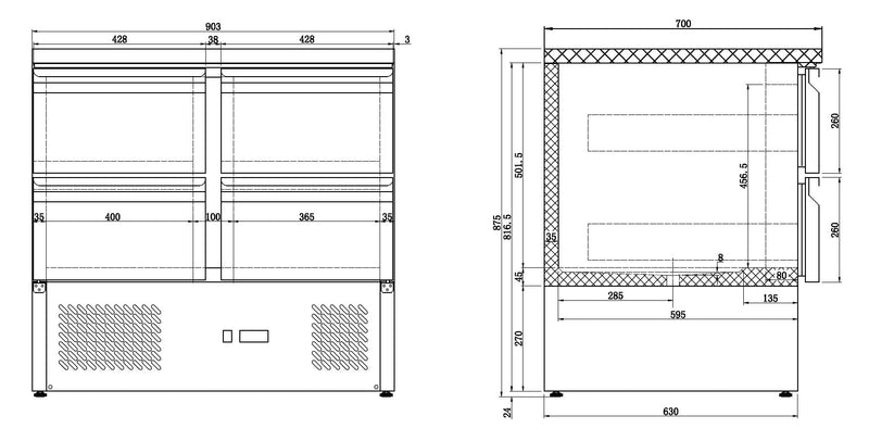 COMBISTEEL GEKOELDE TAFEL 4 LADEN