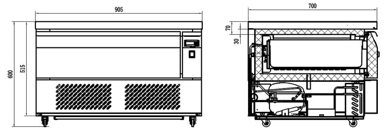 COMBISTEEL KOELKAST/VRIESTAFEL 1 LADE 2X 1/1GN