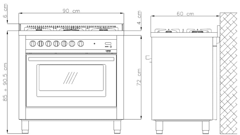 LOFRA - DOLCEVITA - SINGLE OVEN 90 cm - RRG 96 MFT/ CI - Burgundy - Chrome Finish