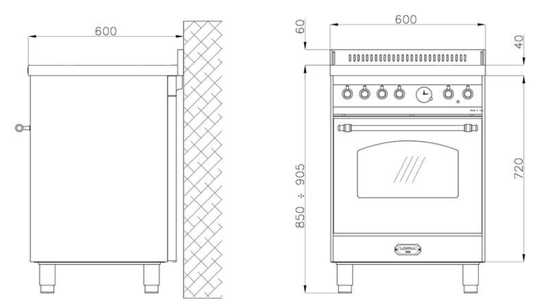 LOFRA - DOLCEVITA INDUCTIE - ENKELE OVEN 60cm - RS 66 MFT/ 4I - RVS messing afwerking 