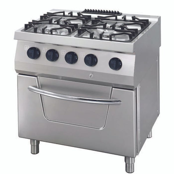 MAXIMA Gastro Heavy Duty Cooker - 4 Branders - Dubbele Unit - 70 cm Diep - met Oven - Gas