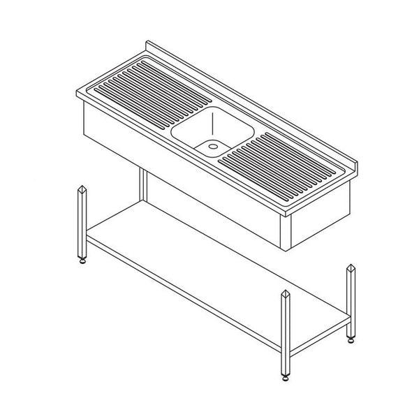 MAXIMA Gastro Spültisch - 120 x 60 cm - mit Waschbecken und Backsplash - inkl. Lagerregal