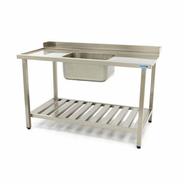 Table de lavage MAXIMA Gastro - 160 x 75 cm - gauche - avec évier et dosseret - avec étagère de rangement