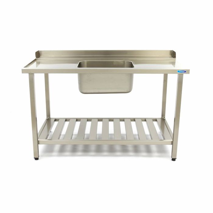 Table de lavage MAXIMA Gastro - 160 x 75 cm - gauche - avec évier et dosseret - avec étagère de rangement