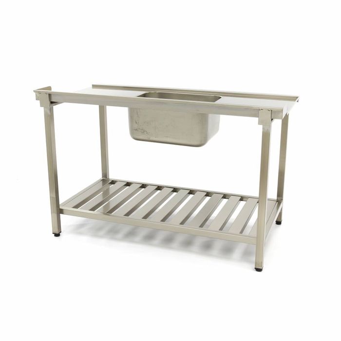 Table de lavage MAXIMA Gastro - 160 x 75 cm - gauche - avec évier et dosseret - avec étagère de rangement