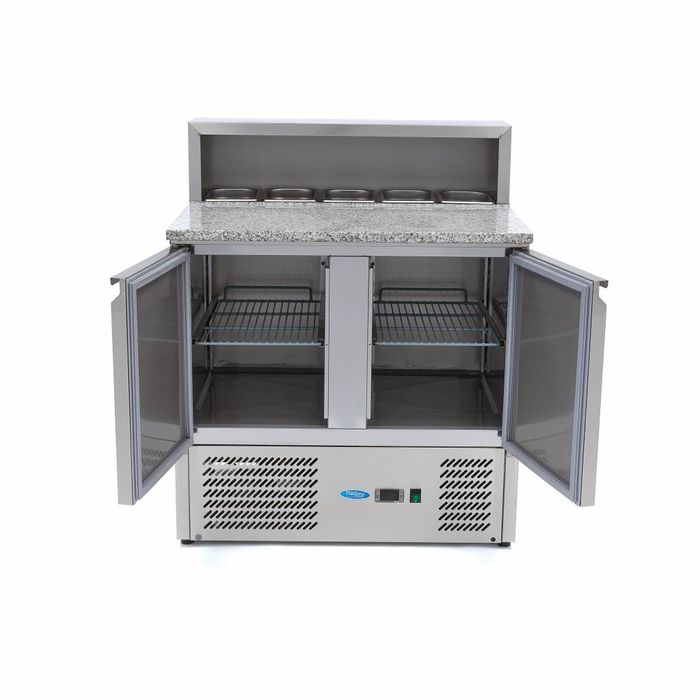 MAXIMA Gastro Pizzakühltisch - 90 cm - 2 Türen - Passt 5 x 1/6 GN - inkl. Edelstahlabdeckung