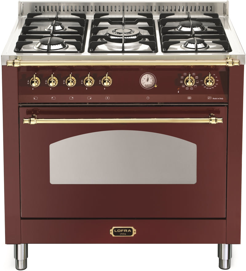 LOFRA - DOLCEVITA - SINGLE OVEN 90 cm - RRG 96 MFT/ CI - Burgundy - Messing Finish