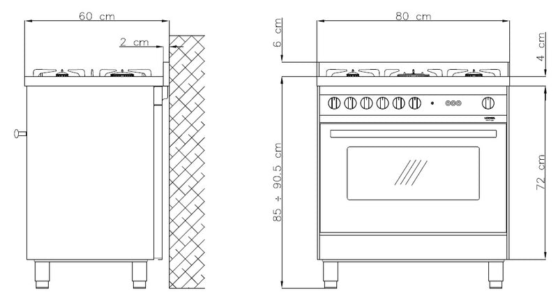 LOFRA - MAXIMA - SINGLE OVEN 80 cm - MG 86 MF/C - Gas / Elektro - INOX