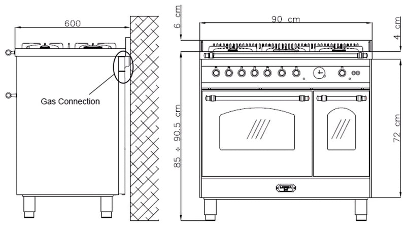 LOFRA - DOLCEVITA - DOUBLE OVEN 90 cm - RRD 96 MFTE/CI - Burgundy - Chrome Finish