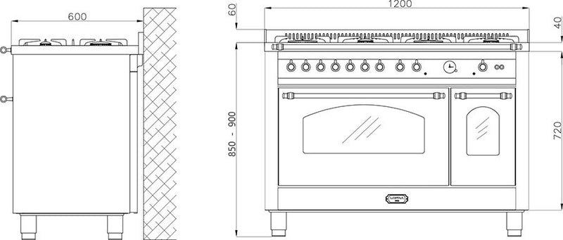 LOFRA - DOLCEVITA - DUBBELE OVEN 120cm - RBPD 126 MFT+E/ 2 AEO - WITTE MESSING AFWERKING 