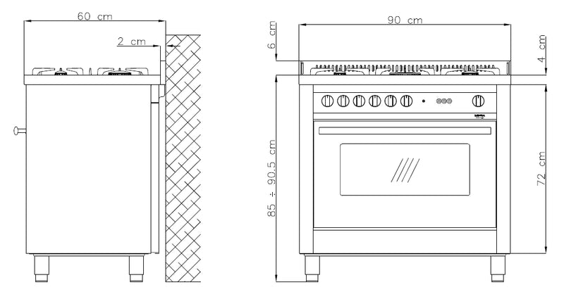 LOFRA - MAXIMA - SINGLE OVEN 90 cm - MG 96 MF/C - Gas / Elektro - INOX