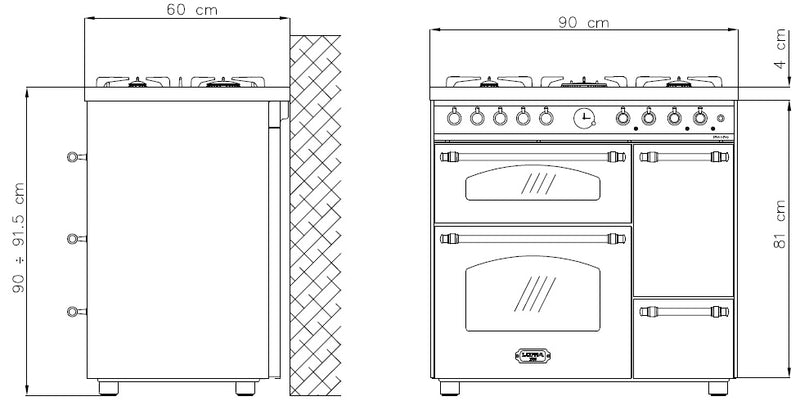 LOFRA - DOLCEVITA - QUATTROPORTE 90 cm - RNMT96MF2ET/CiF - Messing Finish