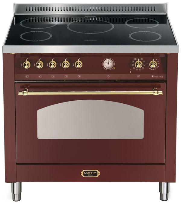 LOFRA - DOLCEVITA INDUCTIE - ENKELE OVEN 90cm - RRG 96 MFT/ 5 I - Afwerking in bordeauxrood messing 